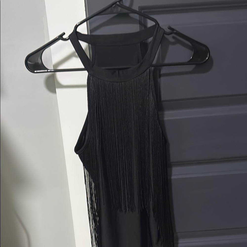 Chic Black Fringe Bodysuit!